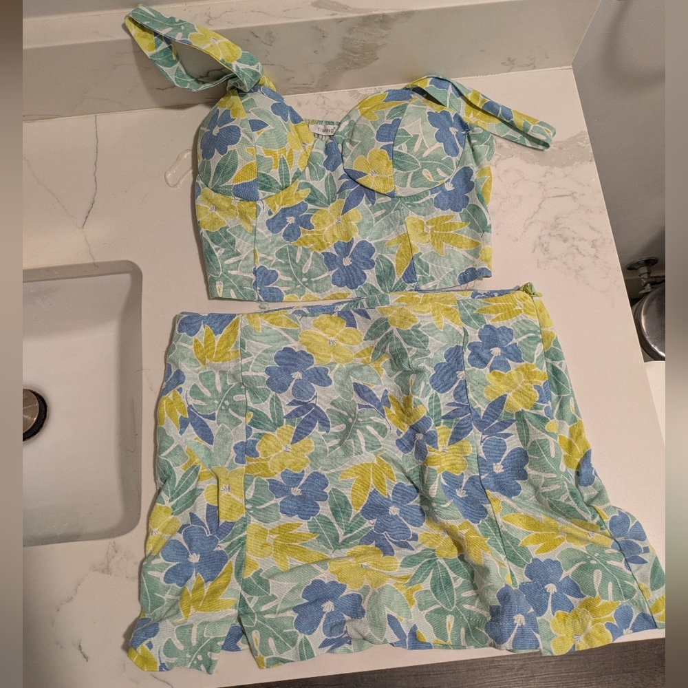 Floral Crop Top and Skirt Matching Set
